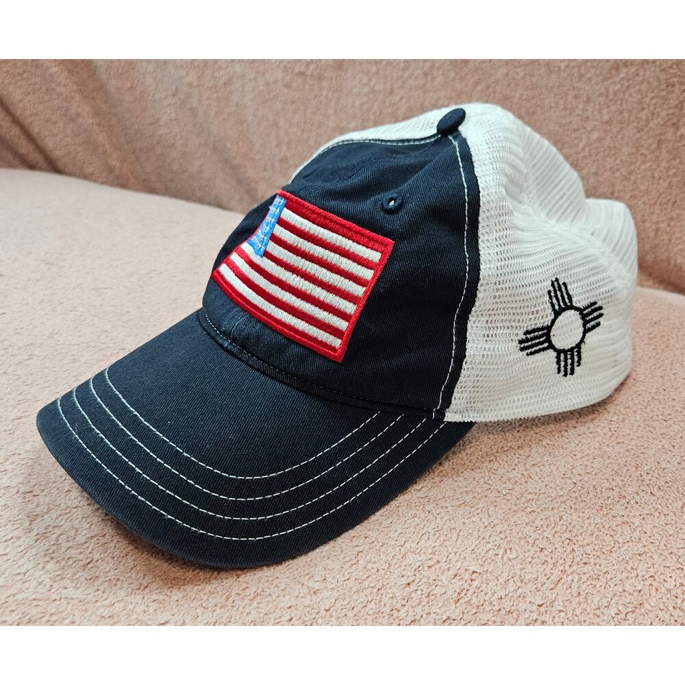 Richardson 111 MD/LG Embroidered Snapback Trucker Hat USA Flag and Zia Symbol
